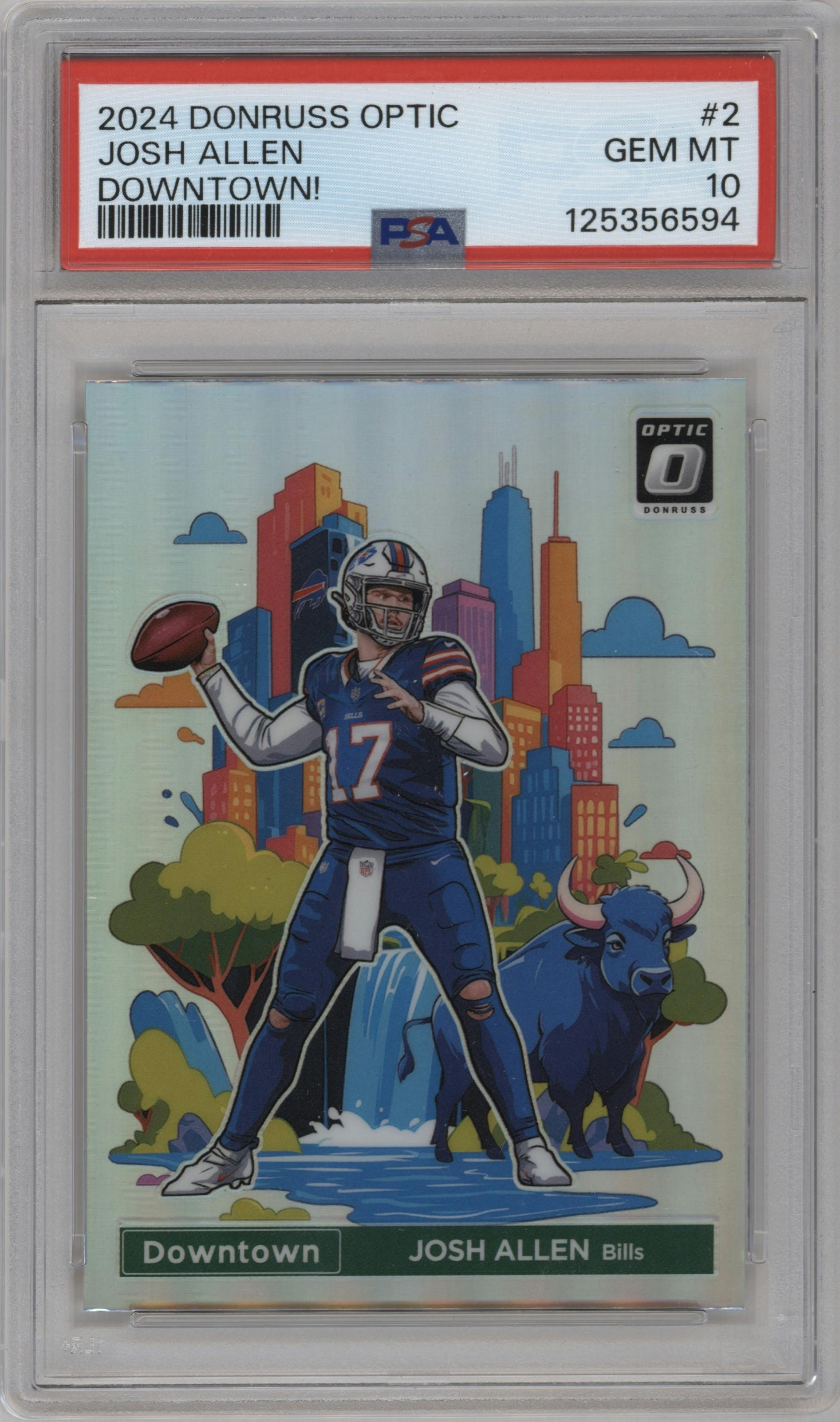 Josh Allen from the 2024 Donruss Optic set graded by PSA and given an overall grade of 10.