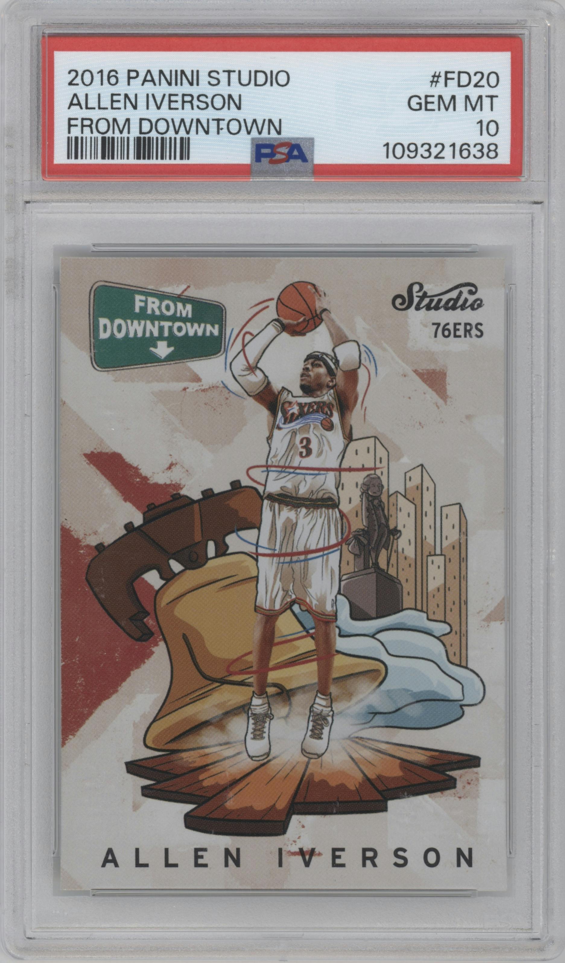 Allen Iverson from the 2016-17 Panini Studio set graded by PSA and given an overall grade of 10.