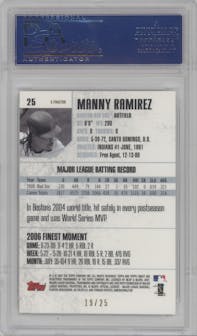 Manny Ramirez from the 2007 Topps Finest set featuring a X-Fractors parallel graded by PSA and given an overall grade of 9.