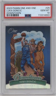 Luka Doncic from the 2023-24 Panini One and One set graded by PSA and given an overall grade of 10.
