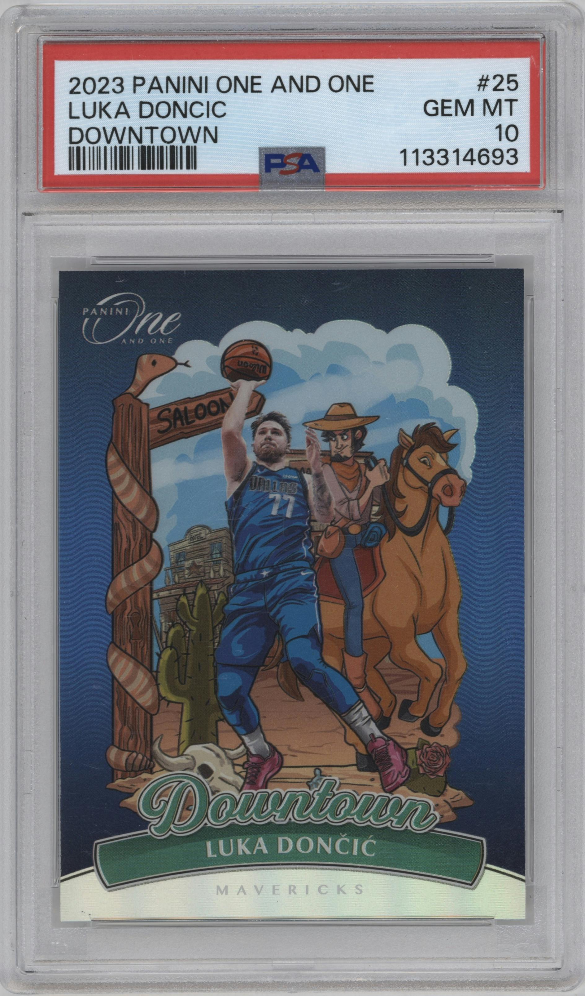 Luka Doncic from the 2023-24 Panini One and One set graded by PSA and given an overall grade of 10.