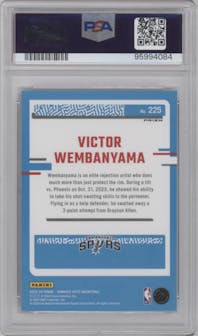 Victor Wembanyama from the 2023-24 Donruss Optic set featuring a Hyper Pink parallel graded by PSA and given an overall grade of 9.