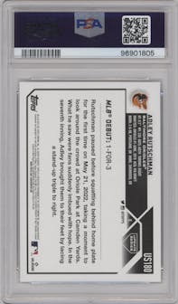 Adley Rutschman from the 2023 Topps Update set featuring a Green Foil parallel graded by PSA and given an overall grade of 9.