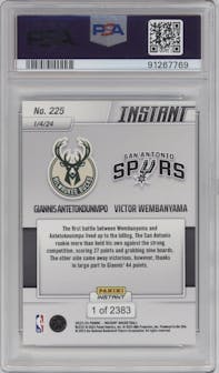 Giannis Antetokounmpo/Victor Wembanyama from the 2023-24 Panini Instant NBA set graded by PSA and given an overall grade of 10.