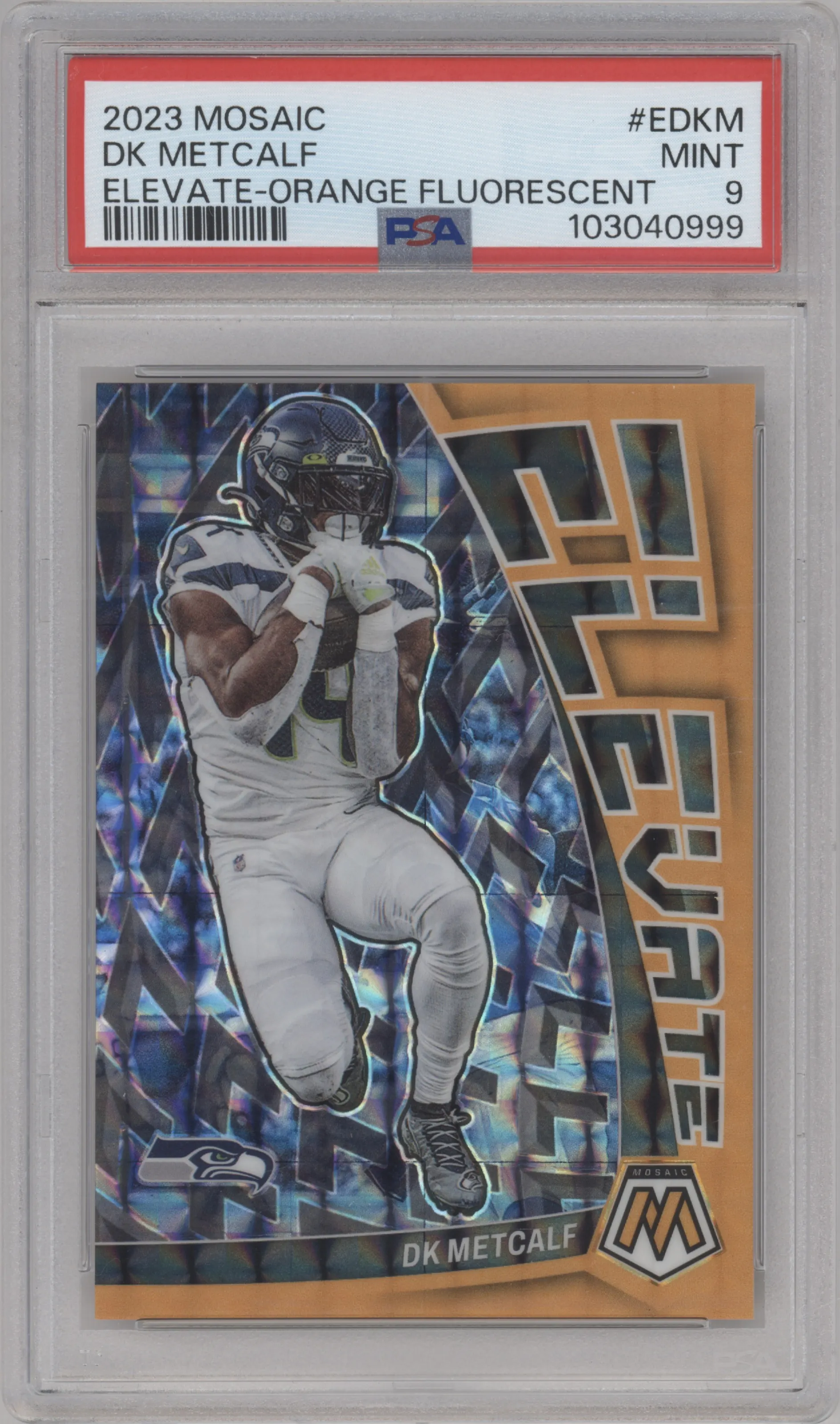2023 Panini Mosaic Elevate DK Metcalf Orange Fluorescent PSA 9