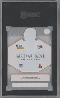 Patrick Mahomes II from the 2020 Panini Illusions set featuring a Orange parallel graded by SGC and given an overall grade of 9.5.