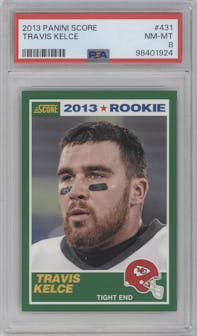 Travis Kelce from the 2013 Score set graded by PSA and given an overall grade of 8.