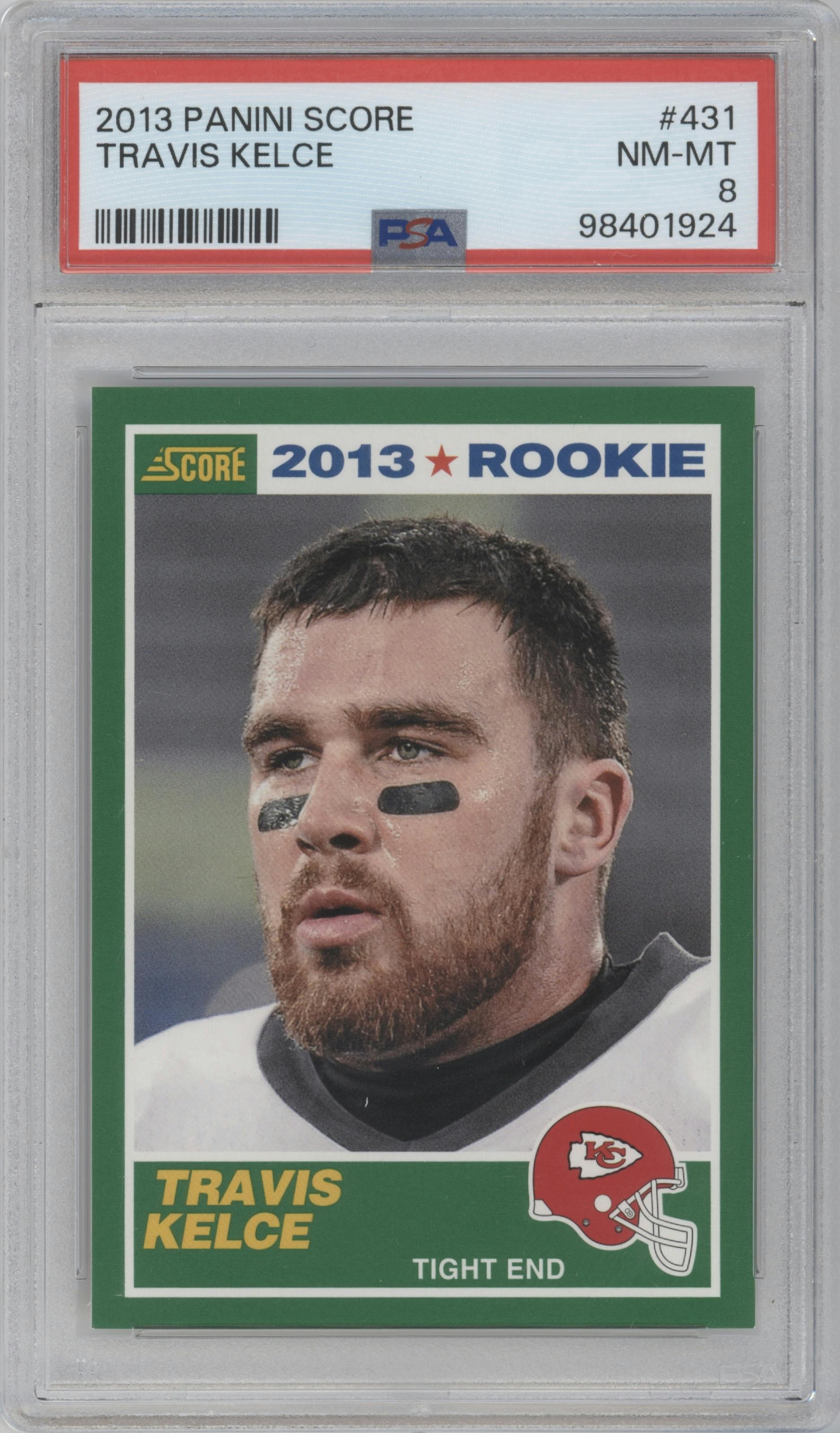 Travis Kelce from the 2013 Score set graded by PSA and given an overall grade of 8.