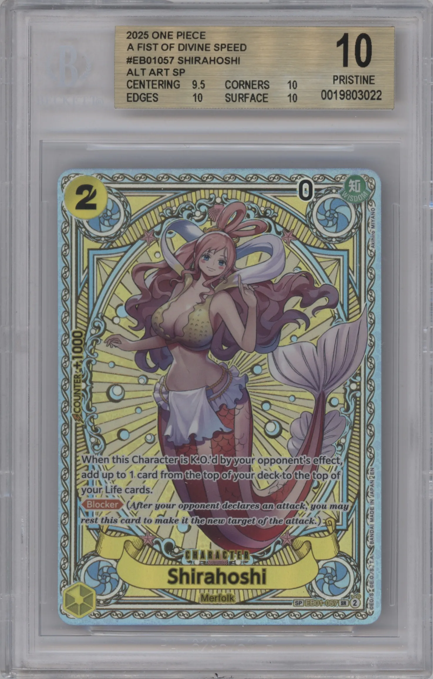 2025 One Piece A Fist of Divine Speed Shirahoshi Alternate Art EB01-057 SR #SP EB01-057 SR BGS 10