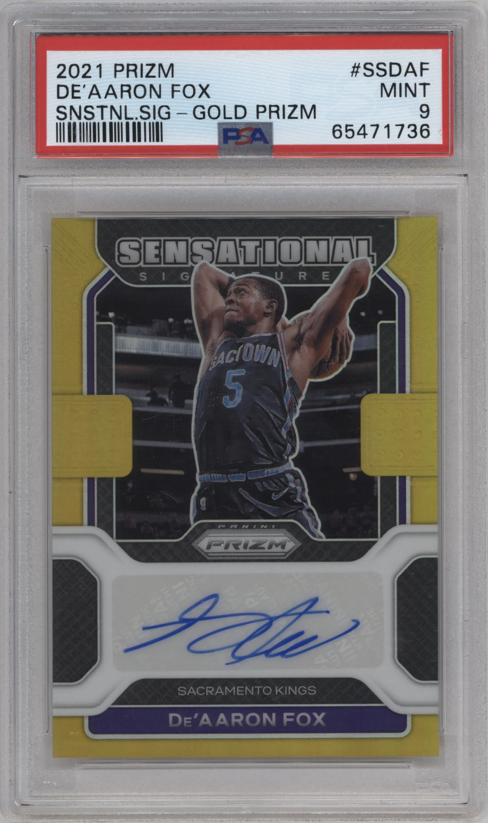 2021 Panini Prizm Sensational Sig. De'Aaron Fox Gold Prizm PSA 9
