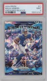 Malik Nabers from the 2024 Panini Prizm set featuring a Blue Ice parallel graded by PSA and given an overall grade of 9.