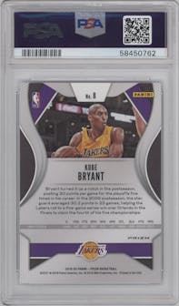 Kobe Bryant from the 2019-20 Panini Prizm set featuring a Blue Shimmer parallel graded by PSA and given an overall grade of 10.