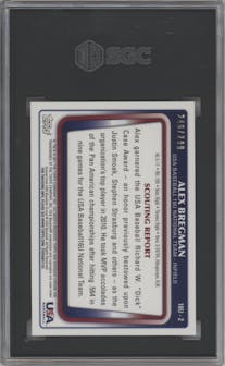 Alex Bregman from the 2011 Bowman Chrome set featuring a X-Fractor parallel graded by SGC and given an overall grade of 9.