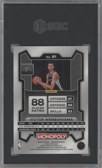 Victor Wembanyama from the 2023-24 Panini Prizm Monopoly set graded by SGC and given an overall grade of 9.5.