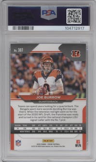 Joe Burrow from the 2020 Panini Prizm set graded by PSA and given an overall grade of 10.