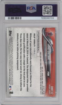 Shohei Ohtani from the 2018 Topps Chrome Update  set featuring a Pink Refractor parallel graded by PSA and given an overall grade of 10.
