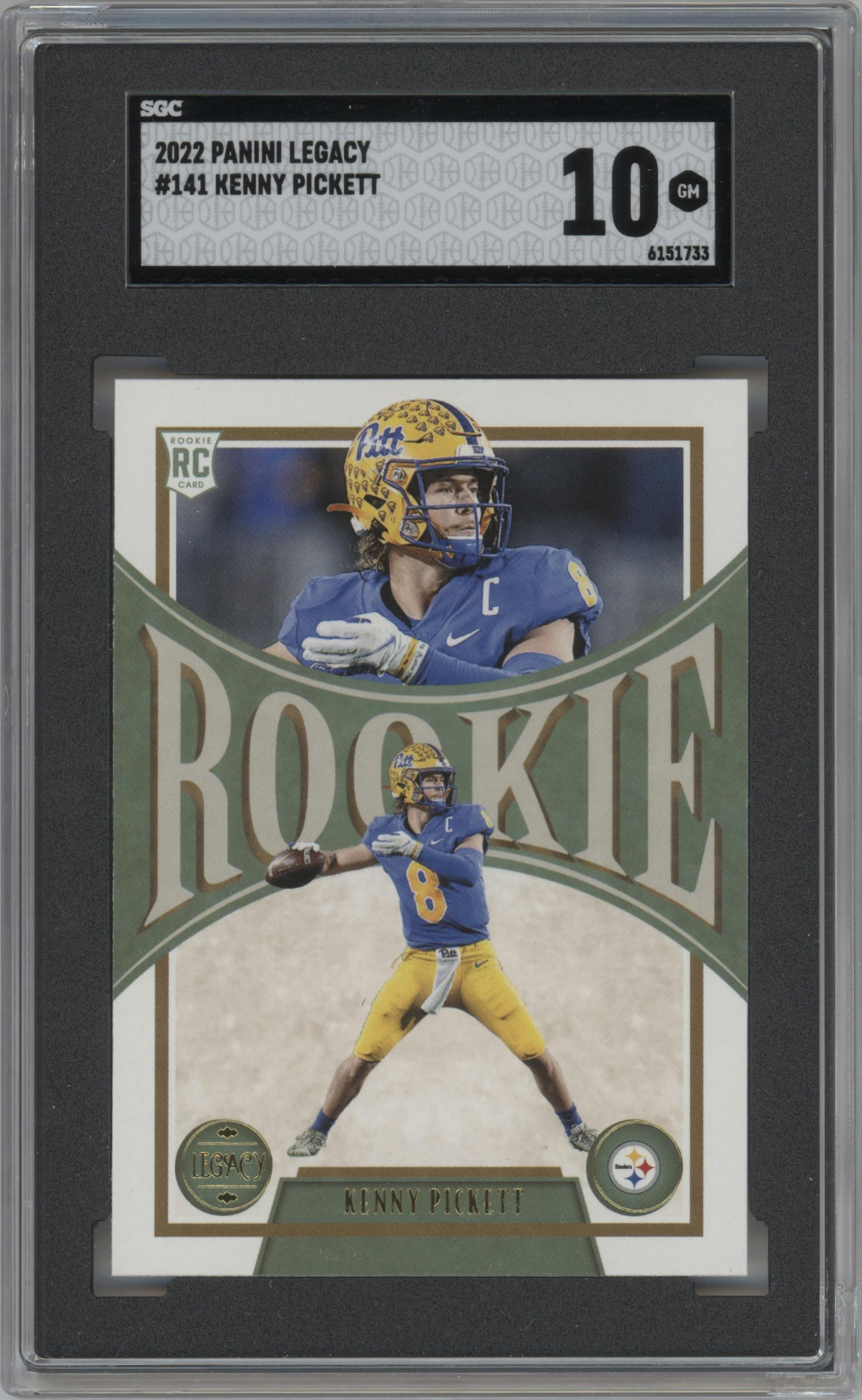 Kenny Pickett  from the 2022 Panini Legacy set graded by SGC and given an overall grade of 10.