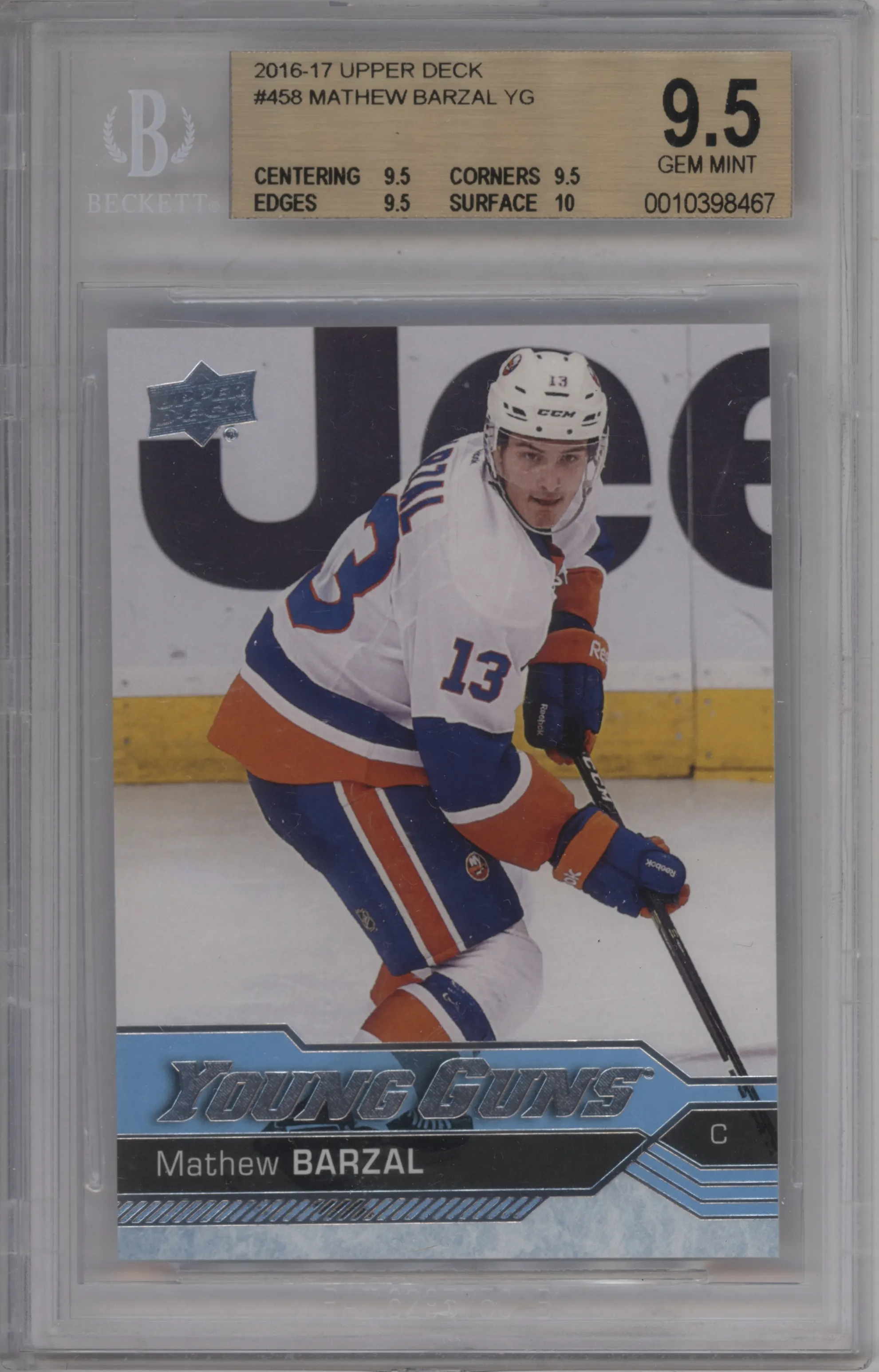 2016 Upper Deck Mathew Barzal #458 BGS 9.5