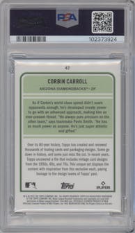Corbin Carroll from the 2023 Topps Brooklyn Collection set featuring a Blue  parallel graded by PSA and given an overall grade of 8.