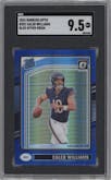 Caleb Williams from the 2024 Donruss Optic set featuring a Hyper Blue parallel graded by SGC and given an overall grade of 9.5.