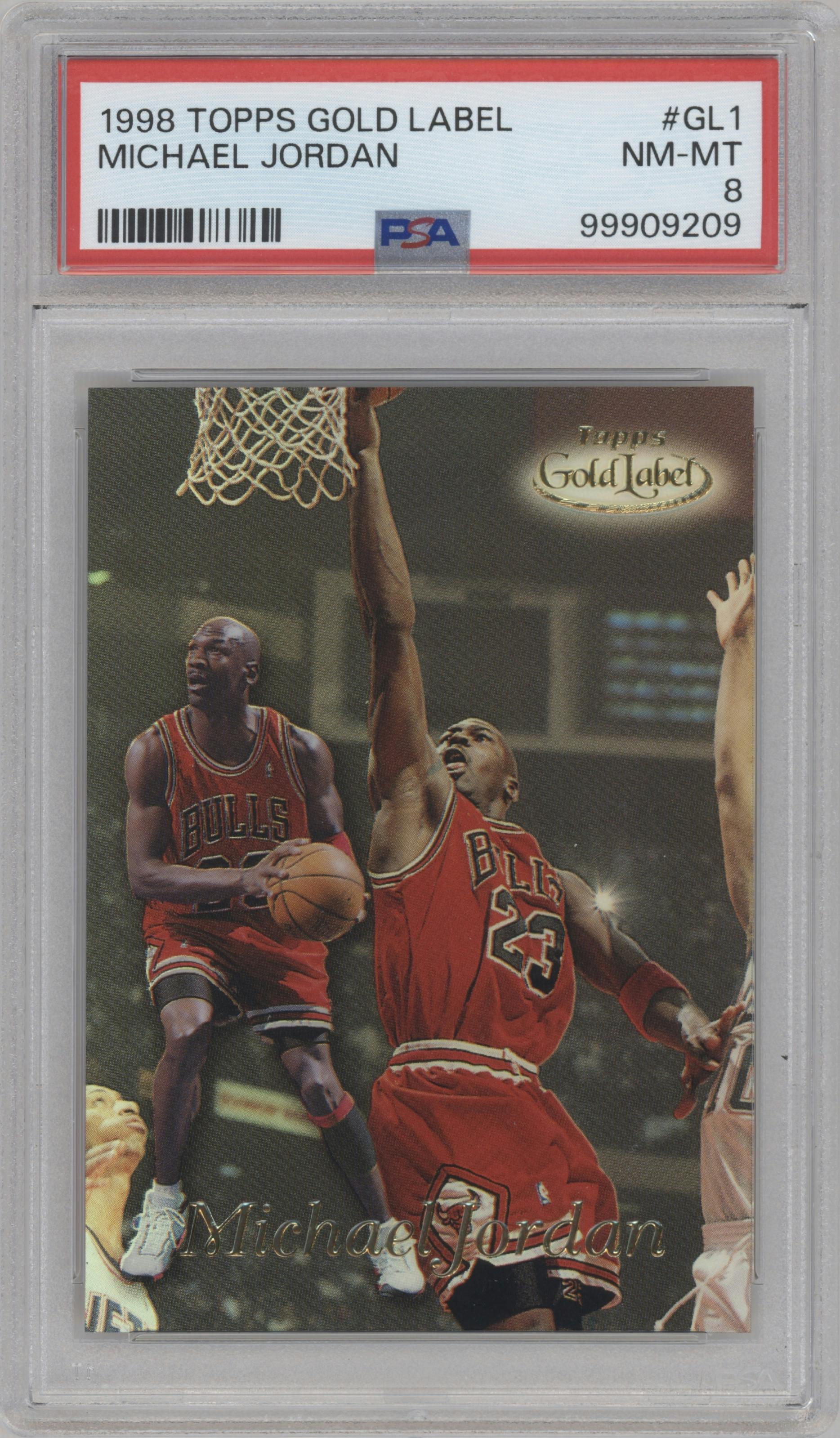 Michael Jordan from the 1998-99 Topps set graded by PSA and given an overall grade of 8.