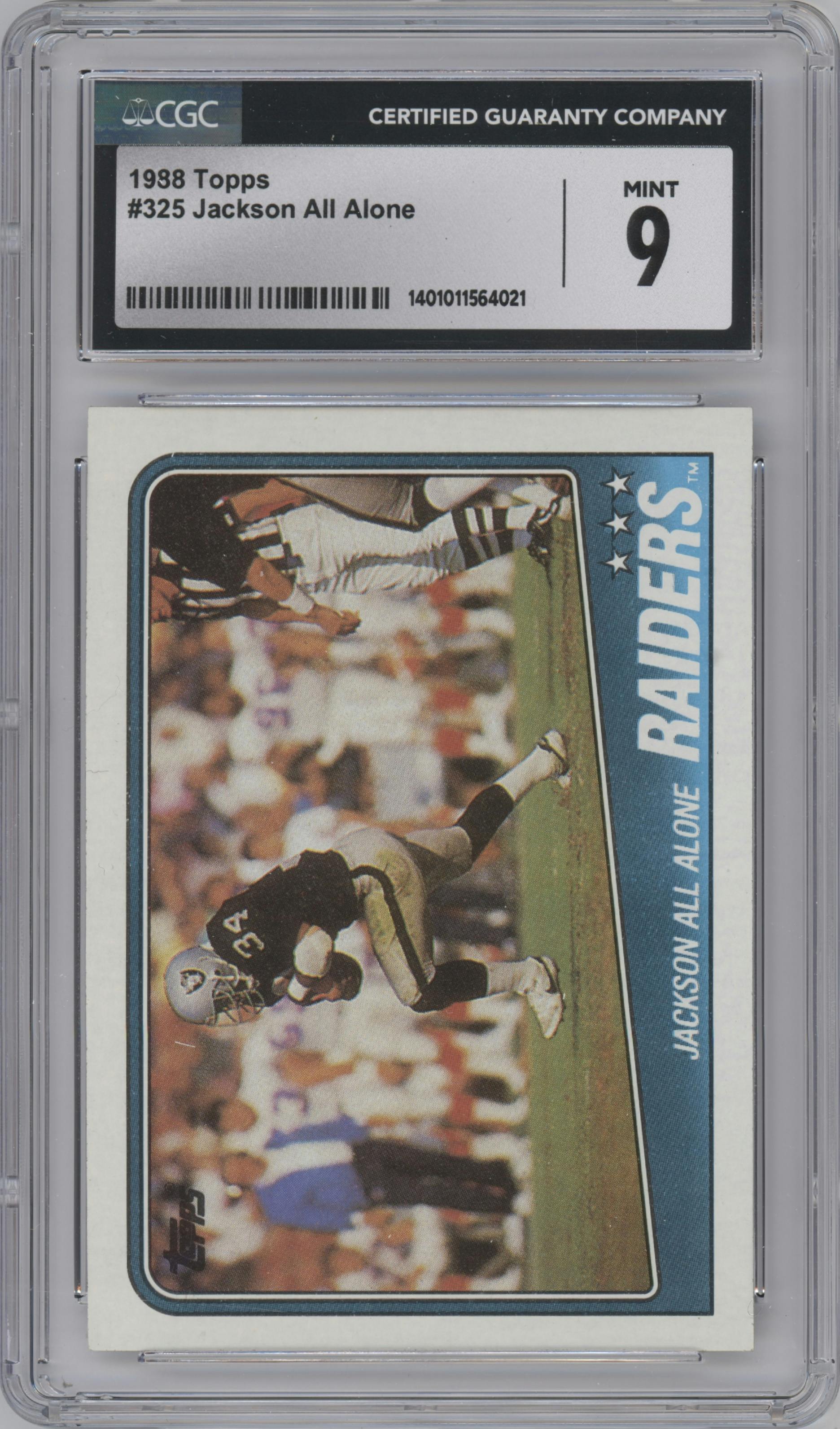 Bo Jackson from the 1988 Topps set graded by CSG and given an overall grade of 9.
