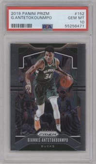 Giannis Antetokounmpo from the 2019-20 Panini Prizm set graded by PSA and given an overall grade of 10.