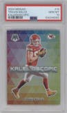 Travis Kelce from the 2024 Panini Mosaic set graded by PSA and given an overall grade of 10.