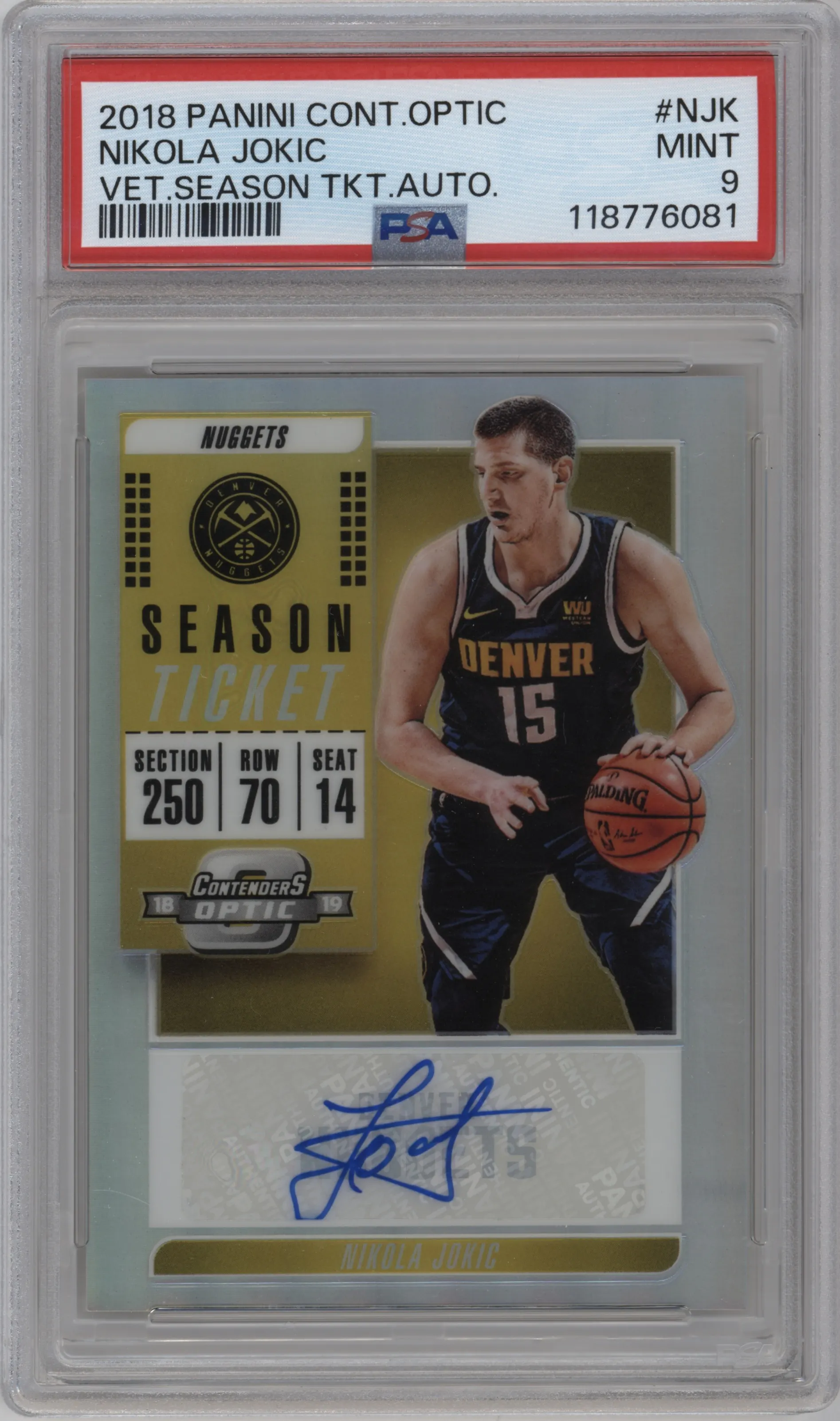 2018 Panini Contenders Optic Vet. Season Tkt. Auto Nikola Jokic #VT-NJK PSA 9