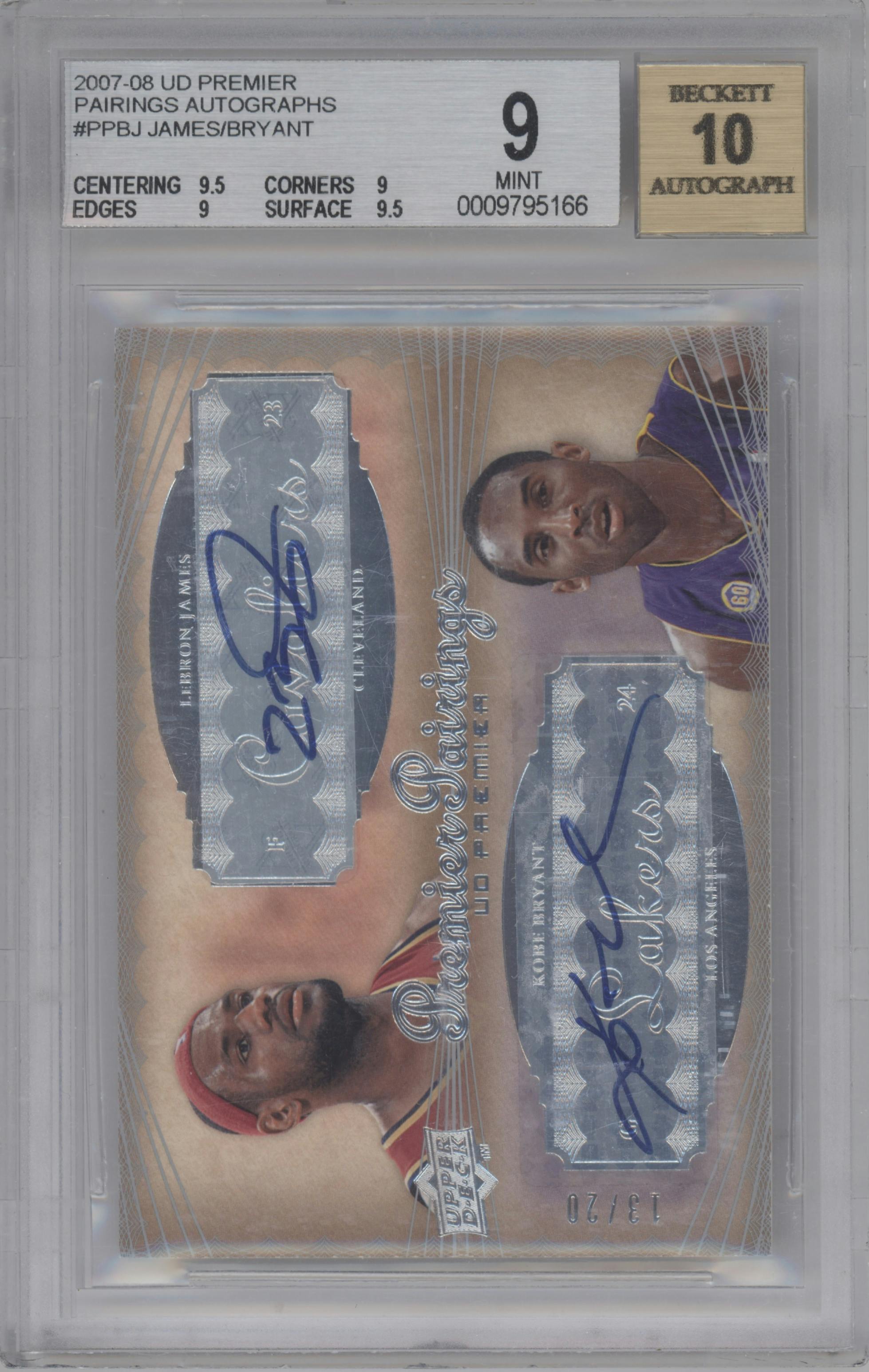 LeBron James/Kobe Bryant  from the 2007-08 Upper Deck Premier set graded by Beckett and given an overall grade of 9.