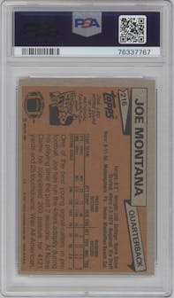 Joe Montana from the 1981 Topps  set graded by PSA and given an overall grade of 7.