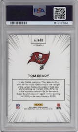 Tom Brady from the 2021 Panini Prizm set graded by PSA and given an overall grade of 10.