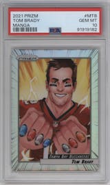 Tom Brady from the 2021 Panini Prizm set graded by PSA and given an overall grade of 10.