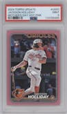 Jackson Holliday from the 2024 Topps Update set featuring a Mother's Day Hot Pink parallel graded by PSA and given an overall grade of 9.