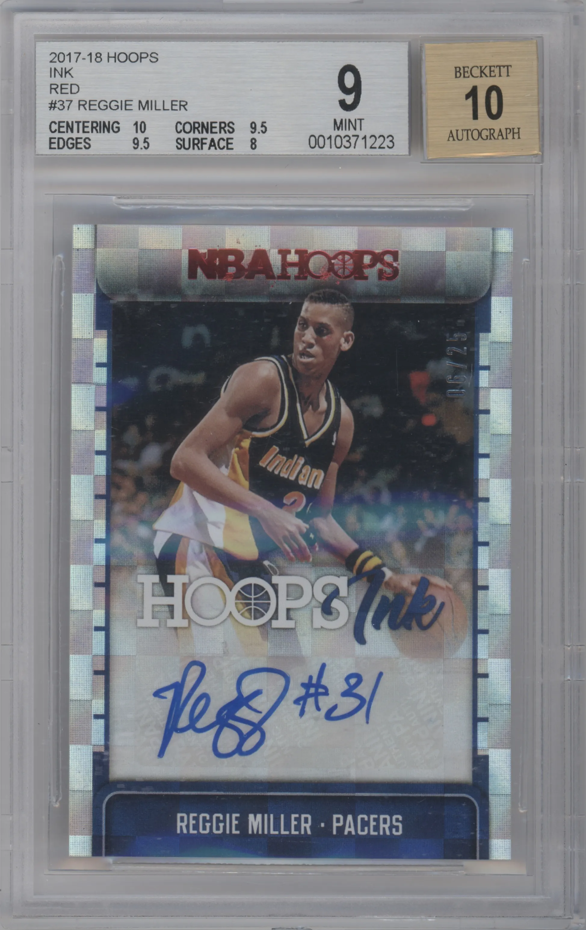 2017 Panini NBA Hoops Hoops Ink Reggie Miller Red #HI-RML BGS 9