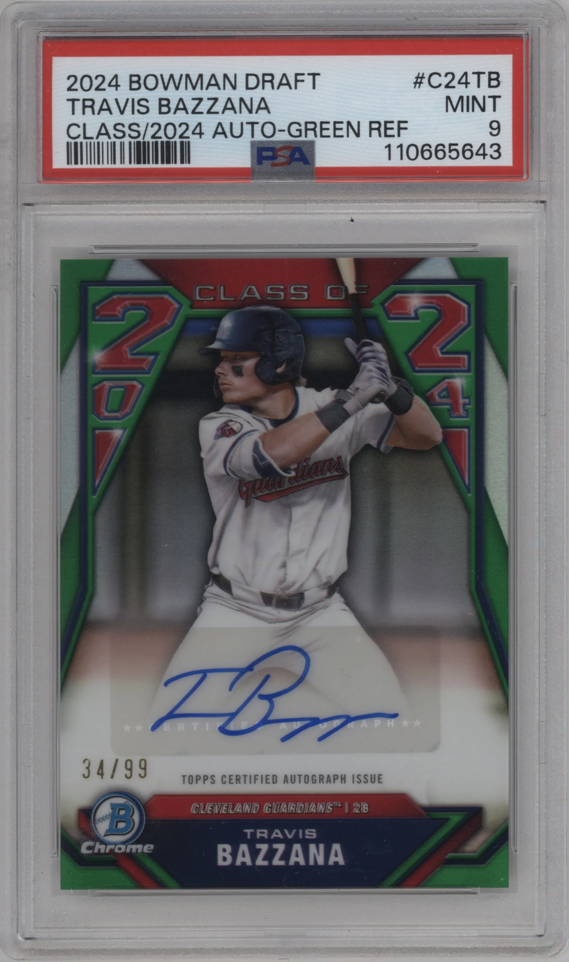 2024 Bowman Draft Class of 2024 Auto Travis Bazzana Green Refractors PSA 9