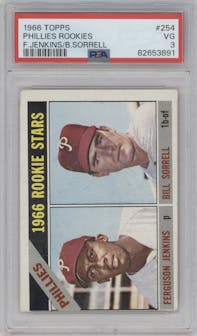Ferguson Jenkins/Bill Sorrell from the 1966 Topps set graded by PSA and given an overall grade of 3.