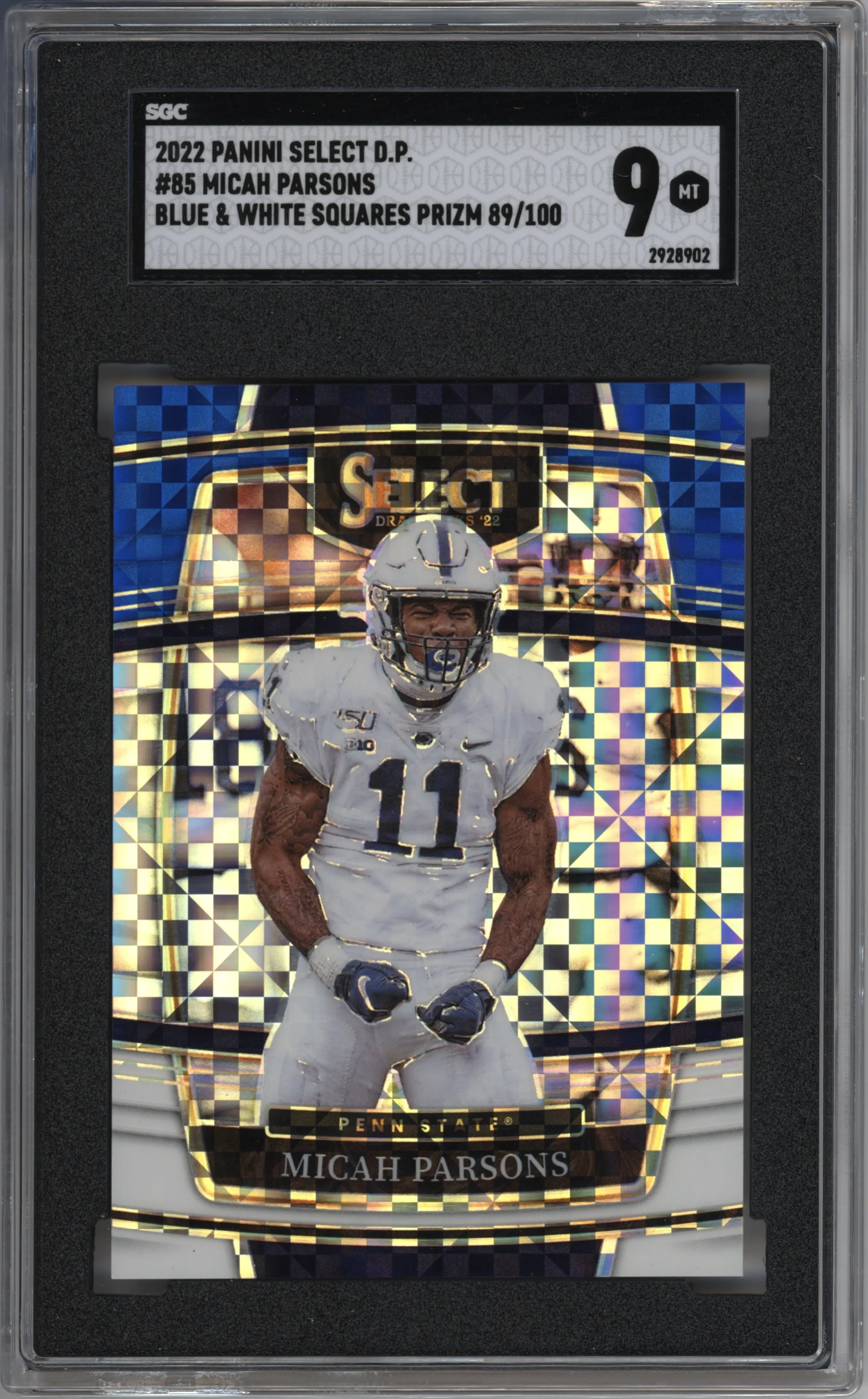 2022 Panini Select Draft Picks Micah Parsons Blue/White Squares Prizm SGC 9