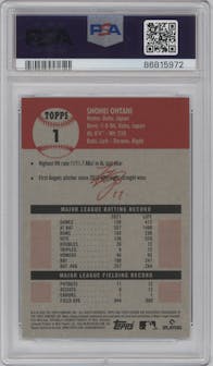 Shohei Ohtani from the 2022 Topps Chrome Platinum Anniversary set graded by PSA and given an overall grade of 9.
