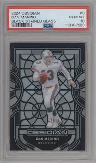 Dan Marino from the 2024 Panini Obsidian set graded by PSA and given an overall grade of 10.