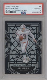 Dan Marino from the 2024 Panini Obsidian set graded by PSA and given an overall grade of 10.