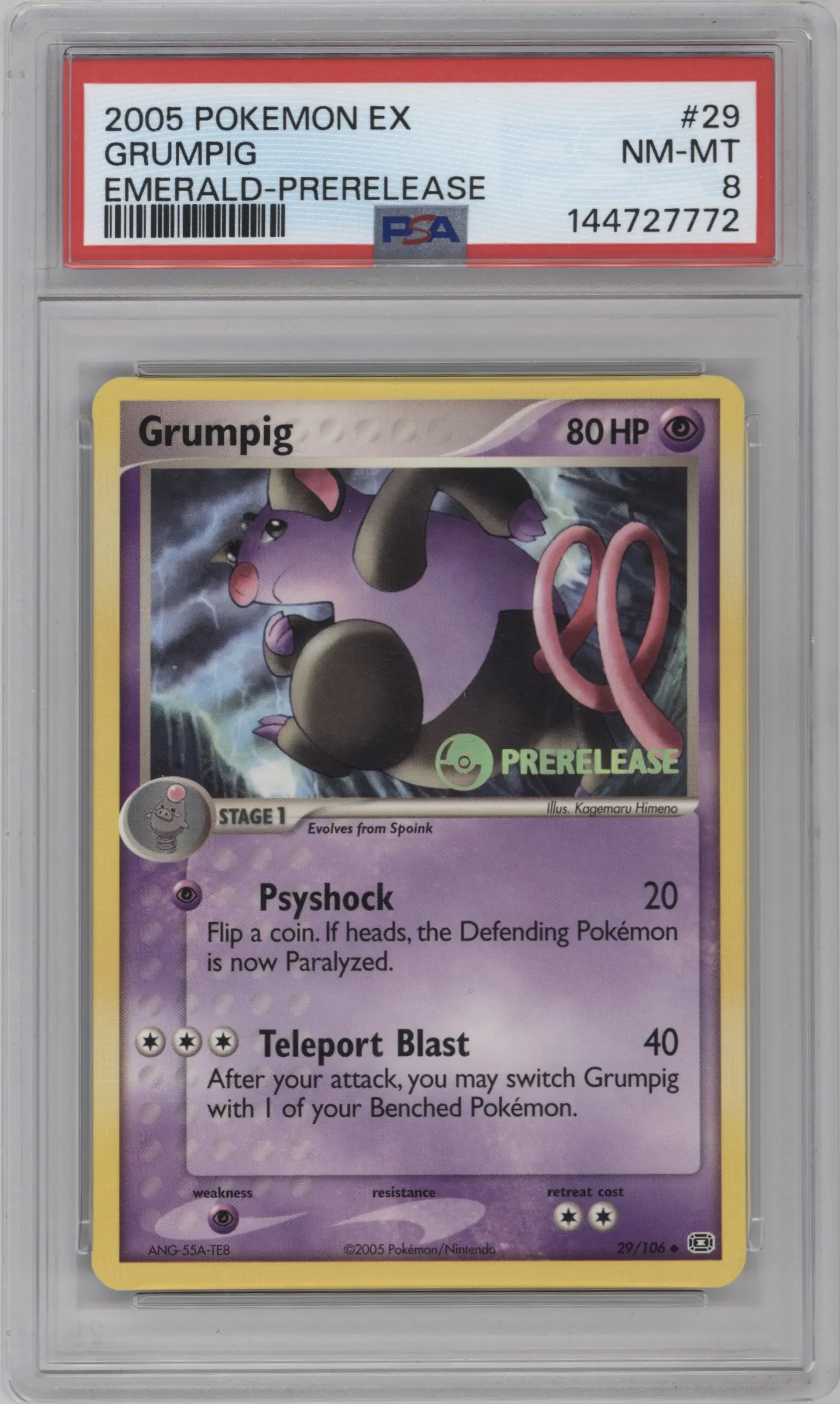 2005 Pokemon EX Emerald Grumpig Prerelease #29 PSA 8
