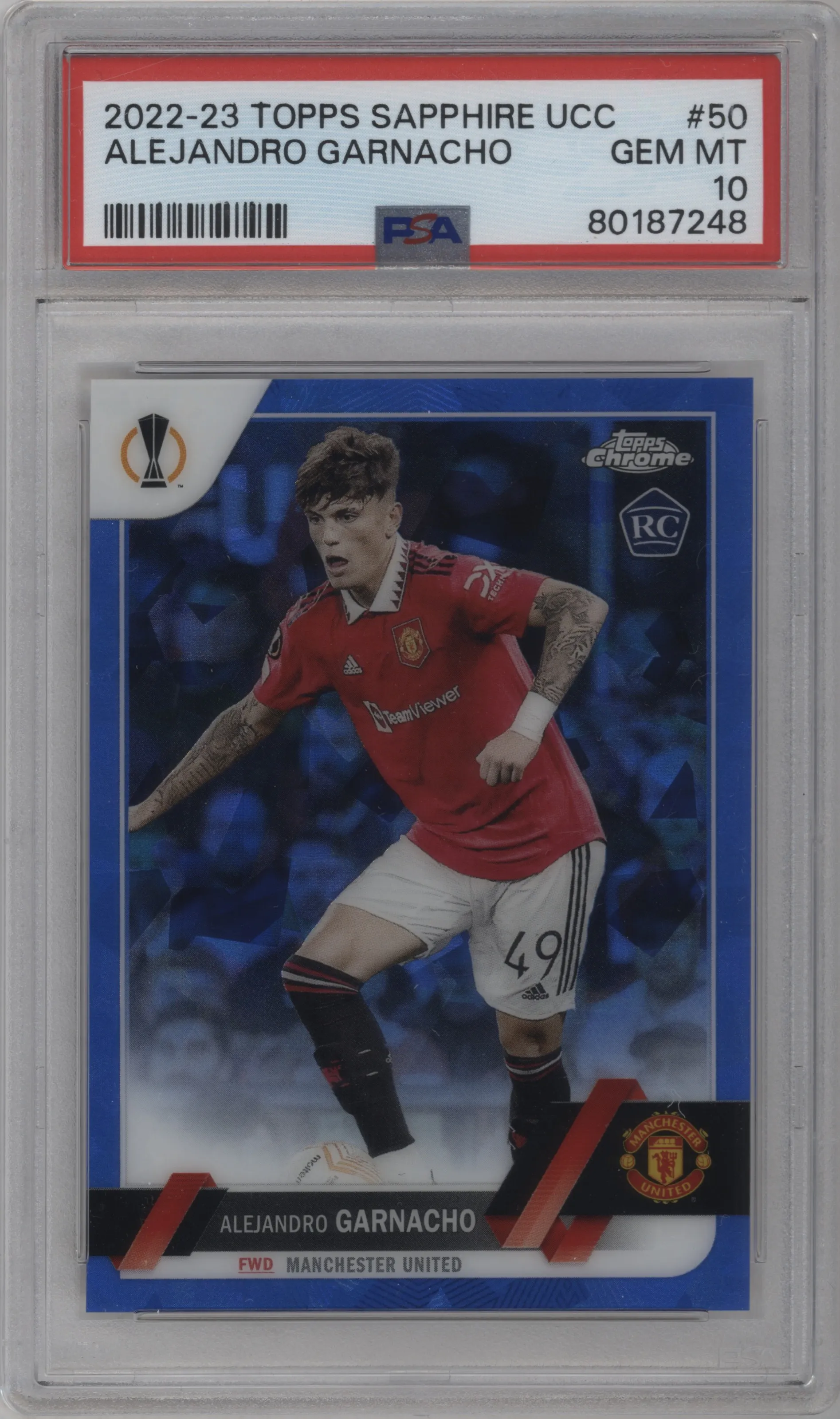 2022 Topps Chrome Sapphire Edition UEFA Club Competitions Alejandro Garnacho #50 PSA 10