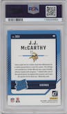 J.J. McCarthy from the 2024 Donruss set graded by PSA and given an overall grade of 10.