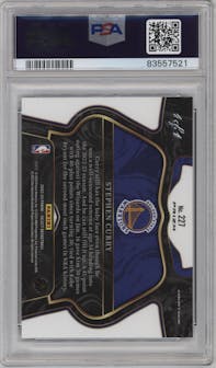Stephen Curry from the 2022-23 Panini Select set featuring a Disco Black parallel graded by PSA and given an overall grade of 9.
