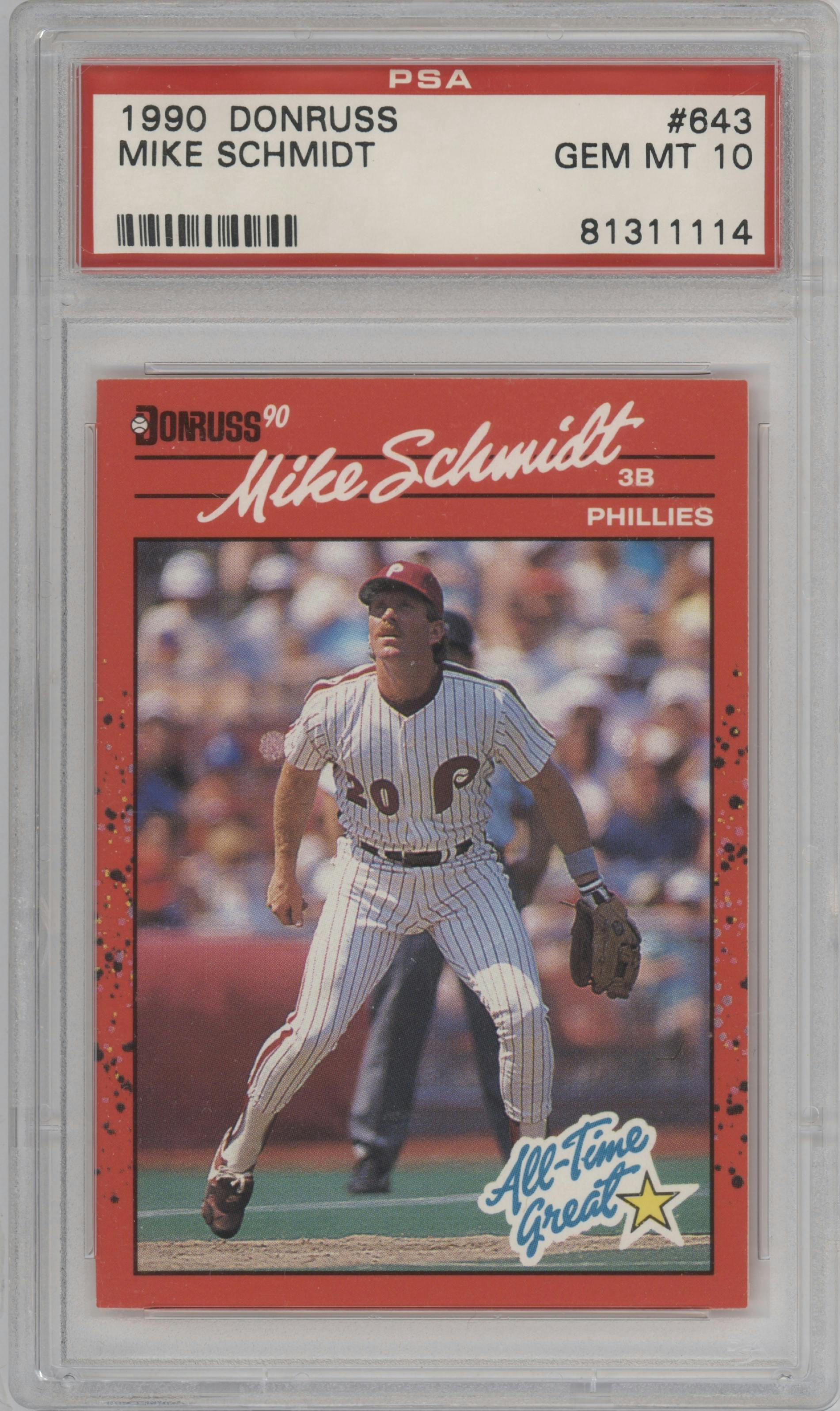 Mike Schmidt from the 1990 Donruss set graded by PSA and given an overall grade of 10.