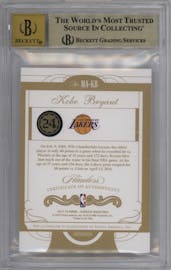 Kobe Bryant from the 2017-18 Panini Flawless set featuring a Gold parallel graded by Beckett and given an overall grade of 9.5.
