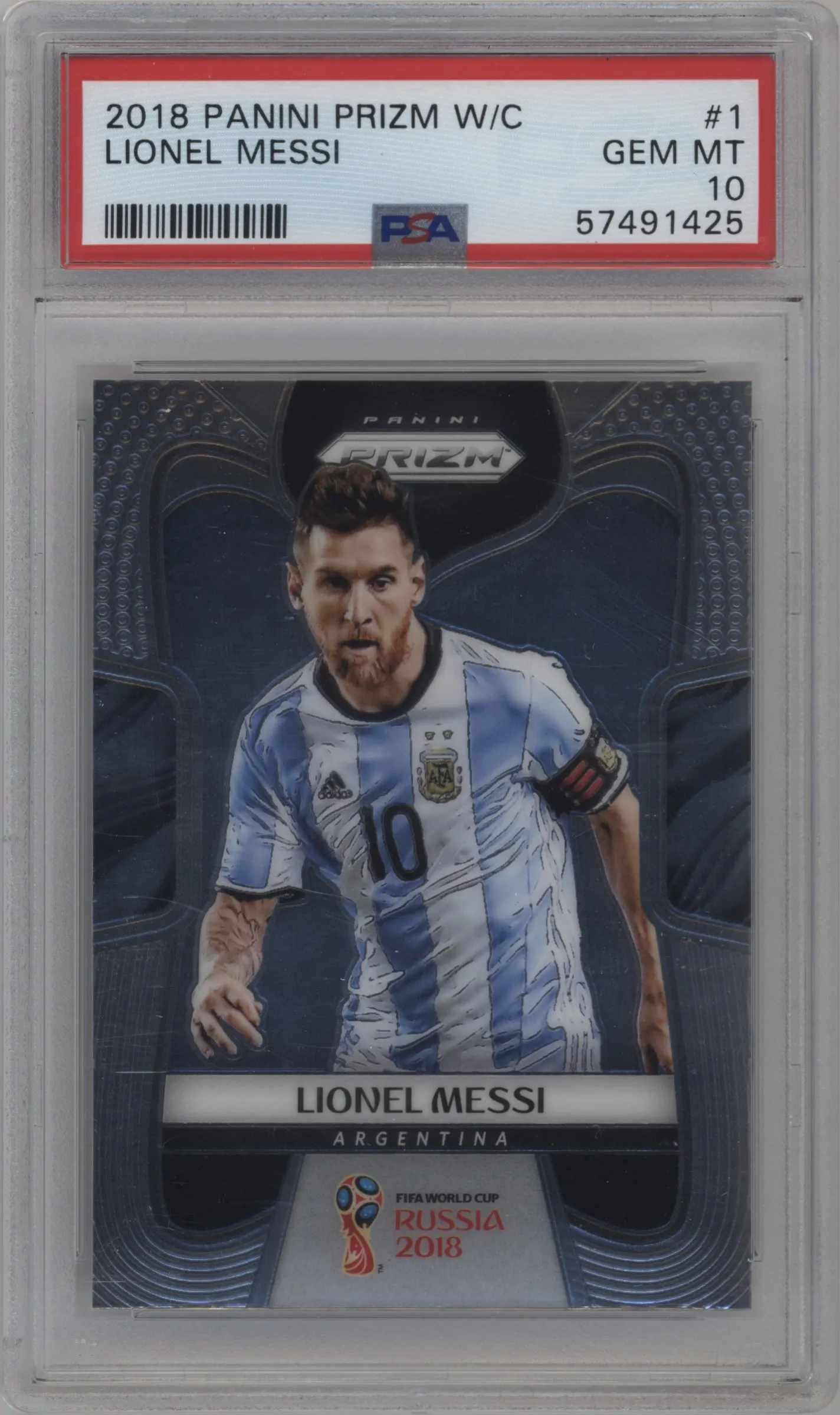 2018 Panini Prizm World Cup Lionel Messi PSA 10