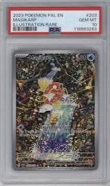 Magikarp from the 2023 Pokemon SV set graded by PSA and given an overall grade of 10.