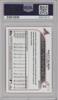 Matt Olson from the 2022 Topps Gilded Collection set featuring a SuperFractor parallel graded by PSA and given an overall grade of 10.